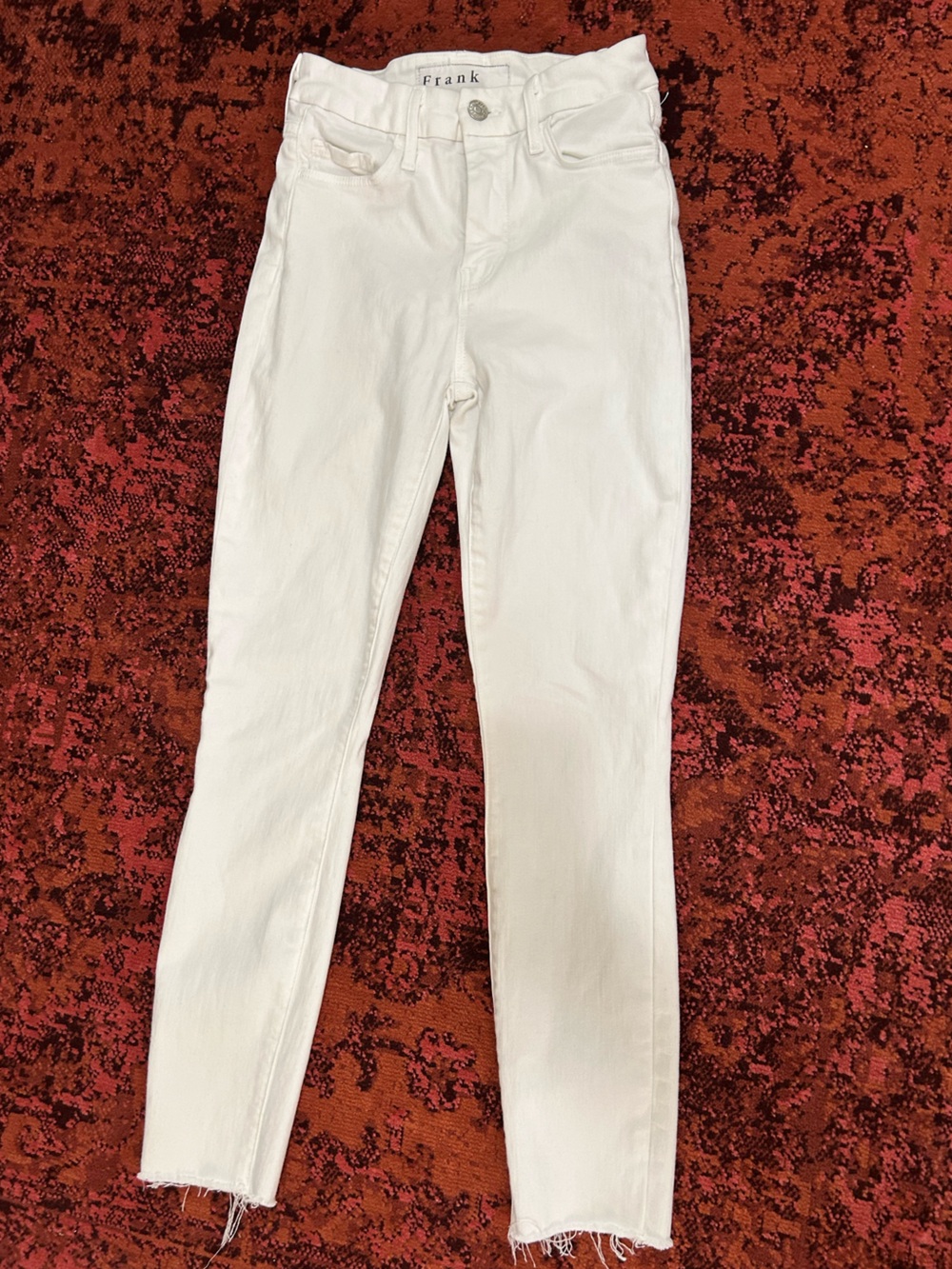 Frank & Eileen White Skinny Jeans Raw Hem Size 25 Stretch Minimalist Quiet